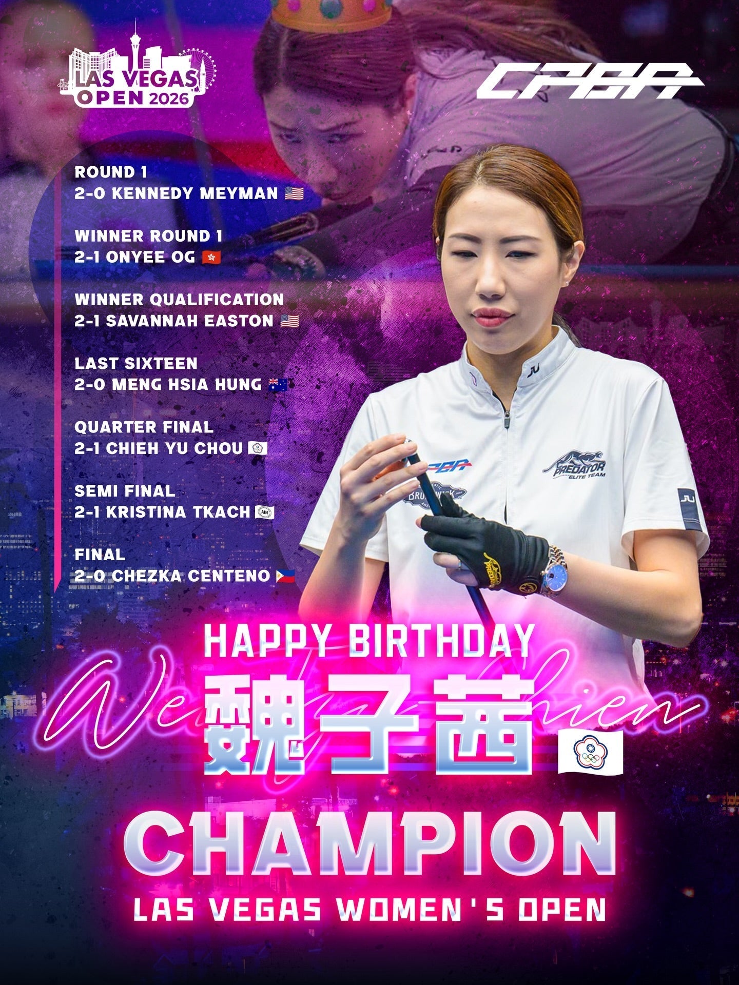 Huge Congratulations! CPBA Brand Ambassador Wei Tzu-Chien Wins the 2026 Las Vegas Women’s Open!